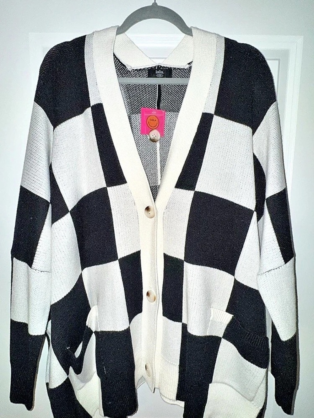 Lala Checkered Cardigan in Black & White NWT